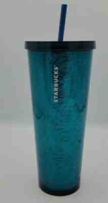 Starbucks 2017 Cold Cup 24 Oz Tumbler Embossed Tin Floral Metallic Foil Teal - Sold on eBay Feb 16, 2022 for $69.99