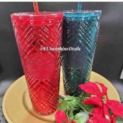 Starbucks Holiday 2021 Christmas Red Green Tumbler Set 24 Oz Venti Bling Cup - Sold on eBay Dec 06, 2021 for $69.95
