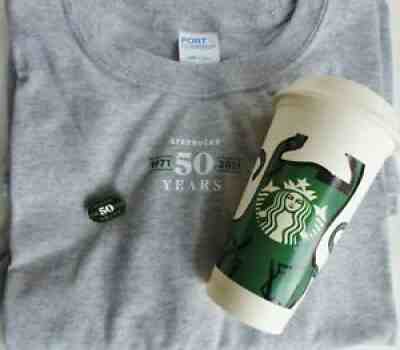 New STARBUCKS 50th Anniversary T Shirt (Small), Pin, Partner Cup Employee Only - Sold on eBay Dec 24, 2021 for $69.00