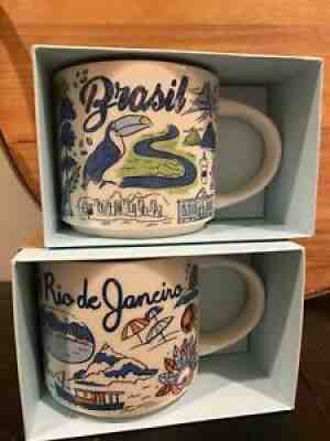 TWO Starbucks Coffee Mugs Get BRASIL AND Rio De Janeiro 14OZ Been There Series