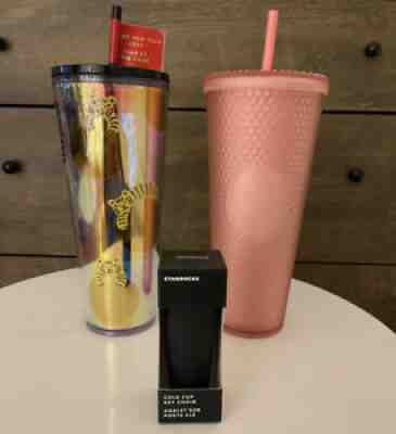 STARBUCKS LOT OF 3 2 24 OZ TUMBLERS PINK LUNAR YEAR 1 GREEN MATTE KEY CHAIN 2022 - Sold on eBay Feb 10, 2022 for $68.00