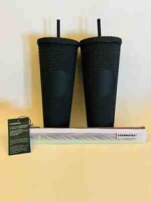 2 Starbucks Matte Black Studded Venti Tumblers 2021 24oz & Bling Straw Set - Sold on eBay Dec 27, 2021 for $67.99