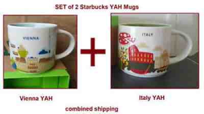 SET of 2 Starbucks Mugs: ITALY + VIENNA City Mug YAH you are here 14oz NEW w SKU