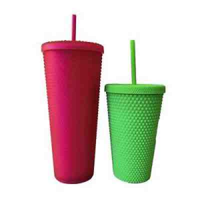 Starbucks 1 Neon Lime Green & 1 Pink Studded Tumbler Grande Venti Cups 2021 NEW - Sold on eBay Nov 20, 2021 for $67.50