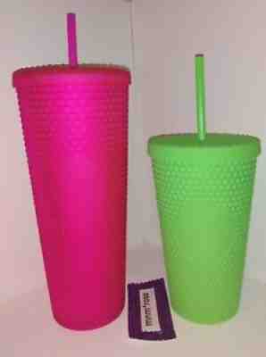 Starbucks 2021 Soft Touch Grande Neon Green & Venti Pink Jelly Studded Tumblers - Sold on eBay Nov 26, 2021 for $67.00