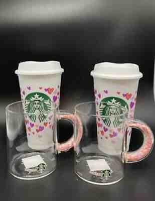 2 Starbucks 2022 Valentines Mug Heart Confetti Handle Glass and 2 Hot Cups - Sold on eBay Feb 09, 2022 for $67.00