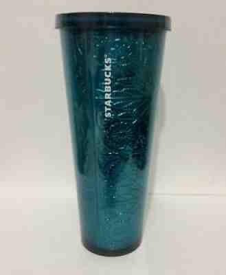 Starbucks 2017 Cold Cup 24oz Tumbler Embossed Tin Floral Metallic Foil Teal Blue - Sold on eBay Jan 01, 2022 for $66.94