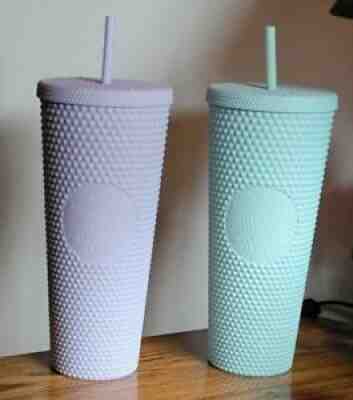 Starbucks 24 oz matte studded tumblers 2021 holiday Mint & Lilac - Sold on eBay Jan 08, 2022 for $66.00