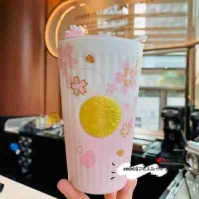 New Starbucks 2021 China Pink Gold Sakura Siren Logo 12oz Double Wall Mug - Sold on eBay Jan 09, 2022 for $65.99