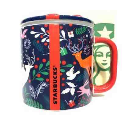Starbucks Ceramic Coffee Mug 12 oz.Woodland Creature Wlid Lid Red Ribbon - Sold on eBay Jan 14, 2022 for $65.59