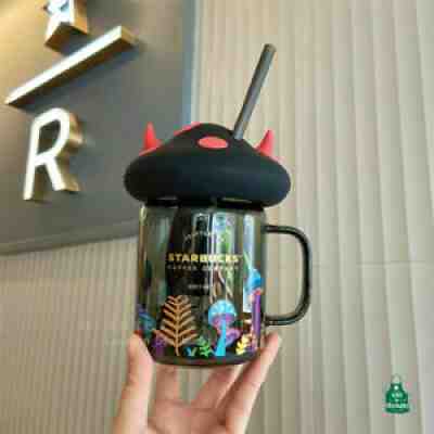 New 2021 China Starbucks 18oz Black Halloween Mushroom Glass Mason Straw Cup - Sold on eBay Dec 07, 2021 for $65.54