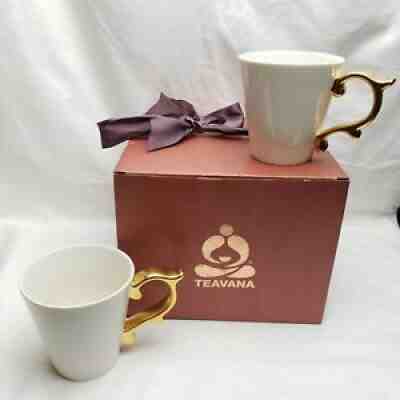 Set of 12oz Coffee Mugs 2015 Teavana Baroque Rococo Gold Scroll White Starbucks - Sold on eBay Dec 02, 2021 for $65.00