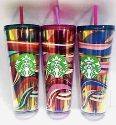 3 Starbucks Holiday 2021 Red Green & Pink Swirl 24oz Tumbler Cups 100% AUTHENTIC - Sold on eBay Dec 29, 2021 for $65.00