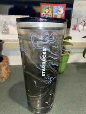 STARBUCKS 20 Oz. Recycled Glass VENTI Cold Cup Tumbler BLACK MARBLE WAVES Rare - Sold on eBay Jan 04, 2022 for $65.00