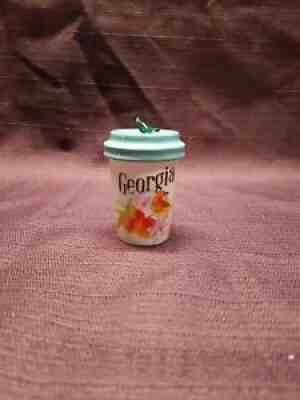 Starbucks 2017 local Georgia Ornament Mini mug Flowers bird teal lid - Sold on eBay Dec 18, 2021 for $64.99
