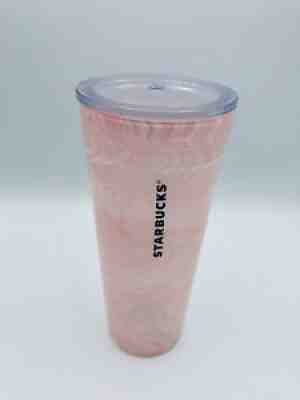 Starbucks Glass Tumbler Coral Pink Marble Swirl VENTI 20oz Cup w/lid - Sold on eBay Jan 07, 2022 for $64.99