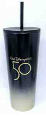 DISNEY WORLD 50TH ANNIVERSARY STARBUCKS BLACK AND GOLD STAINLESS STEEL TUMBLER - Sold on eBay Feb 11, 2022 for $64.99