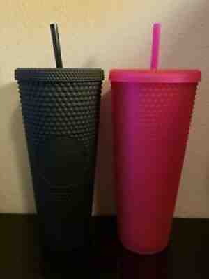 NEW STARBUCKS Studded - 24oz Neon Pink + 24oz Matte Black Tumbler 2021 Set - Sold on eBay Dec 14, 2021 for $64.95
