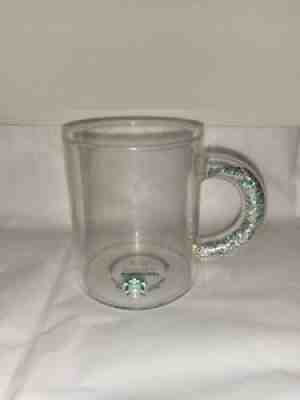 New Starbucks Christmas Holiday 2019 Silver Glitter Handle Clear Glass Mug Cup