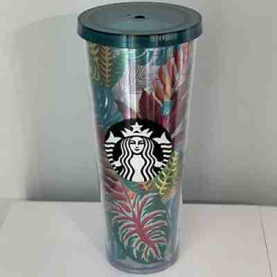 2017 Starbucks Tropical Metallic PALM LEAF 24oz Cold Cup Collectible Tumbler NWT