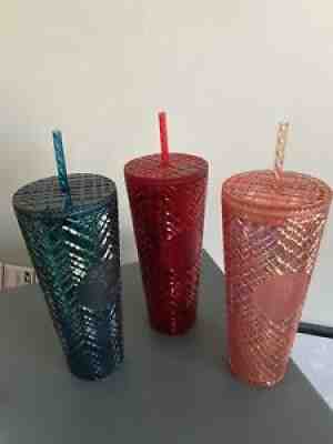 2021 Holiday Starbucks Jeweled tumbler 24 oz SET of 3 (red, pink, green) - Sold on eBay Feb 20, 2022 for $70.00