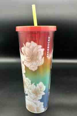 STARBUCKS HIBISCUS TUMBLER W/STRAW - 24 OZ - RARE FIND - FLORAL THEME - LARGE!! - Sold on eBay Feb 23, 2022 for $180.00