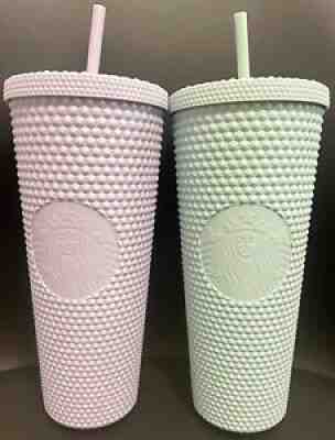 STARBUCKS LILAC AND MINT STUDDED 24oz MATTE HOLIDAY 2021 TUMBLER PAIR! - Sold on eBay Feb 23, 2022 for $99.99