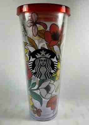 STARBUCKS Acrylic VENTI Cold Cup Tumbler POPPY FLOWERS Red Yellow Orange 24 Oz. - Sold on eBay Feb 23, 2022 for $80.00
