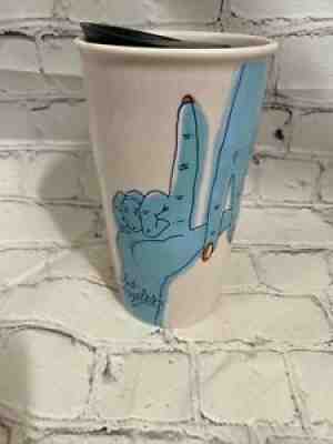 STARBUCKS LOS ANGELES LA BLUE FINGERS CERAMIC COFFEE TUMBLER MUG 12oz PINK BLACK - Sold on eBay Feb 22, 2022 for $69.99