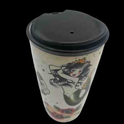 Starbucks 2015 Ceramic Tumbler with lid Mermaid Roses Anchor Tattoo - Sold on eBay Jan 21, 2022 for $69.95