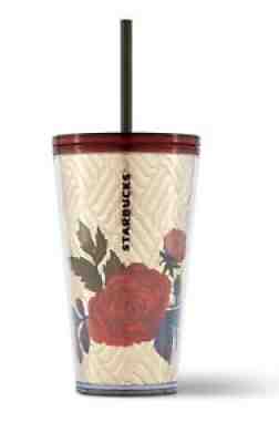 Starbucks Gold Quilted Floral Red Rose Foil Cold Cup Tumbler 16oz - 2021 - Sold on eBay Dec 30, 2021 for $69.90