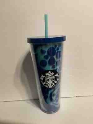 Starbucks Cold Cup Tumbler Rare Blue Aqua Pattern Acrylic Venti with Straw 24oz - Sold on eBay Feb 23, 2022 for $65.00