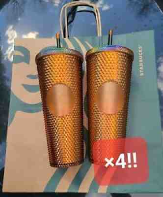 Starbucks Studded Tumbler Gold / Copper 50th Anniversary Set of 4 Ventis!! 24oz! - Sold on eBay Feb 27, 2022 for $170.00