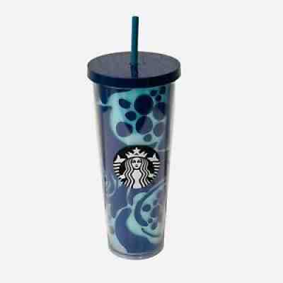 Starbucks Cold Cup Tumbler Rare Blue Aqua Pattern Acrylic Venti with Straw 24oz - Sold on eBay Mar 02, 2022 for $143.99