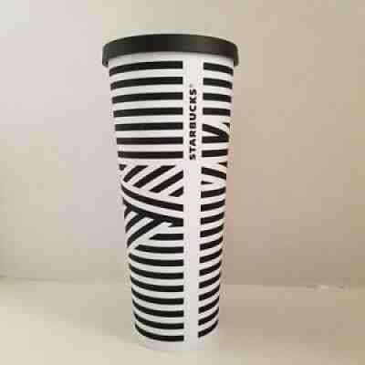 STARBUCKS Black White ZEBRA STRIPE VENTI Cold TUMBLER 24oz soft touch - NO STRAW - Sold on eBay Mar 15, 2022 for $140.00