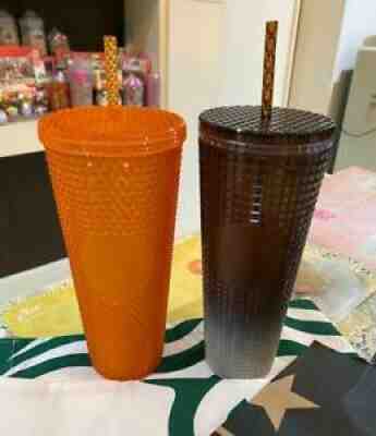 Rare 2 Limited Starbucks tumbler orange bling studded + Brown Gradient Free Bag - Sold on eBay Mar 03, 2022 for $129.00