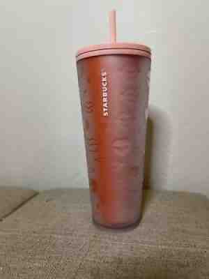 Starbucks 2021Valentine's Day Pink Hearts and Lips Soft Touch Matte Tumbler  24oz