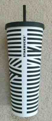 Starbucks Tumbler Cold Venti cup 24 oz tall blk white zebra matte straw stripe - Sold on eBay Mar 31, 2022 for $259.88