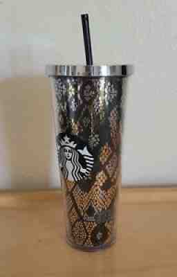Starbucks 2014 Metallic Rattlesnake Snakeskin Offset Texas Venti Tumbler Straw