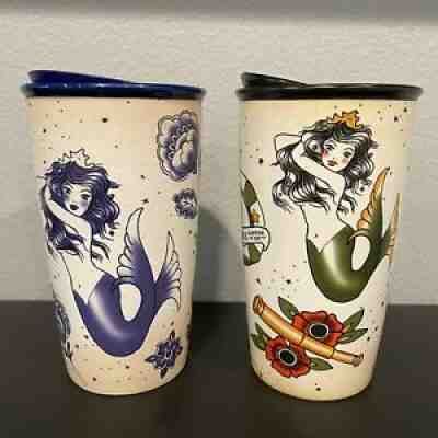 NEW Starbucks Set Of 2 Sailor Siren Mermaid Tattoo Ceramic Tumbler 2015 2016 - Sold on eBay Mar 27, 2022 for $135.00