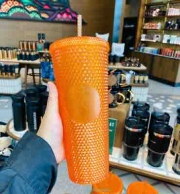 Starbucks 2022 Orange Straw Cup Studded Diamond Dazzling Plastic Tumbler 24oz - Sold on eBay Mar 16, 2022 for $95.99