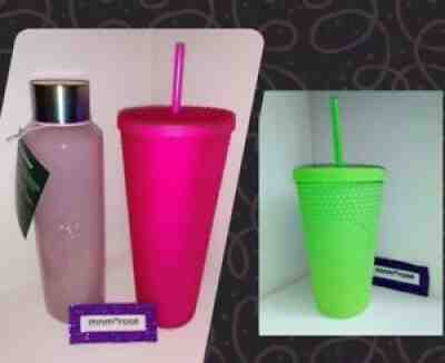 Starbucks 2021 Summer Pink Glass Bottle Fall Neon Pink + Green Studded Tumblers - Sold on eBay Mar 15, 2022 for $94.00