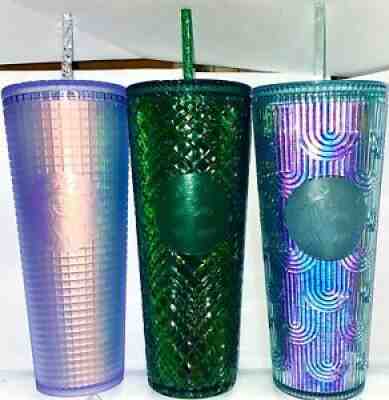 3 Starbucks Iridescent Grid Green Jewel Mermaid Wave 24oz Cold Cup Tumblers NWT - Sold on eBay Mar 20, 2022 for $90.00