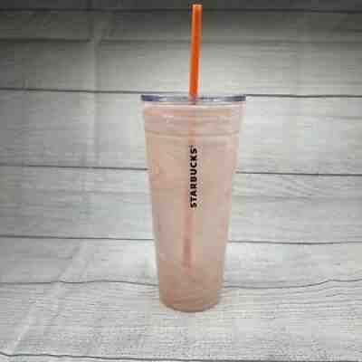 Starbucks Glass Pink Marble Swirl Tumbler - 2017 - 20 oz - Original Lid / Straw - Sold on eBay Mar 11, 2022 for $89.99