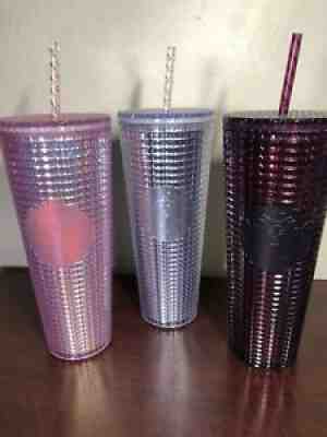 Starbucks Holiday 2020 Lot of 3 24 oz Cold Cup Tumblers Plum Red Pink Clear Grid - Sold on eBay Mar 14, 2022 for $89.99
