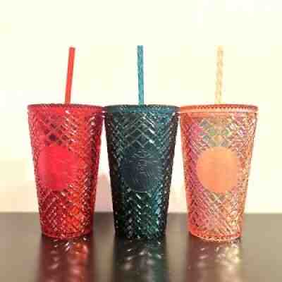 Starbucks 2021 Jeweled 16oz Grande Tumbler Cold Cup Set of 3: Green, Red, & Pink - Sold on eBay Apr 04, 2022 for $87.99