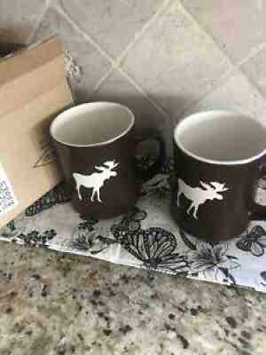 Starbucks 2009 Brown Moose Bone China Mug 16 oz Set Of Two. New In Box