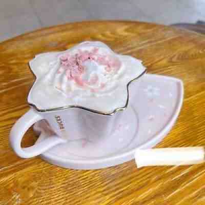 Starbucks 2022 Korea Spring Sakura Flower Shape Pink 8oz Mug Cup & Coaster Set - Sold on eBay Mar 11, 2022 for $85.99