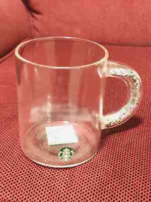 2019 Starbucks Clear Glass Silver Glitter Handle Coffee Mug 12oz