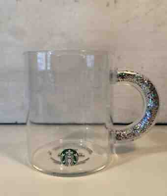 Starbucks Confetti GLITTER Glass Mug Handle Silver 2019 Holiday Glass Christmas